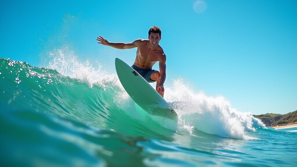 Surfista em prancha numa onda em Peniche